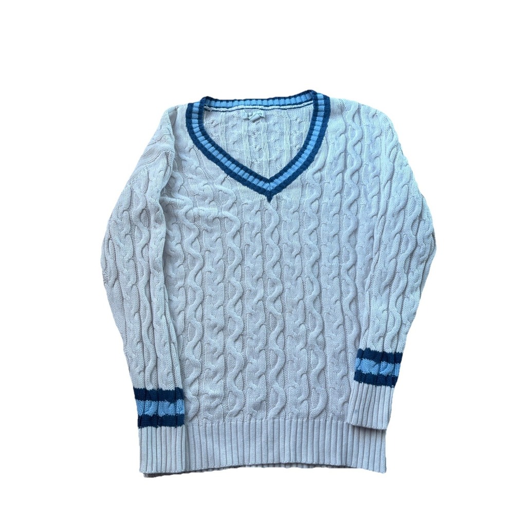American Eagle Varsity Tennis Sweater Women's XS Cable Knit V Cricket Preppy